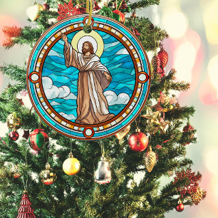 Exquim Stached Glass Jesus Jul Julgransprydnad Keramik