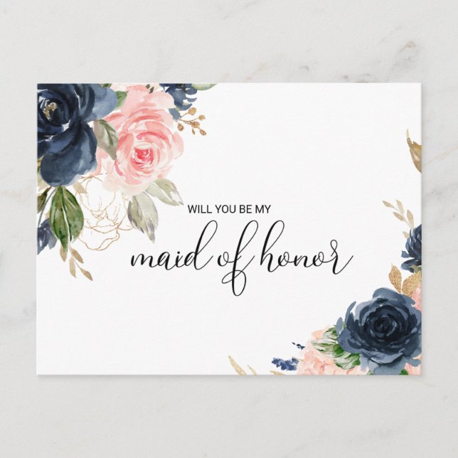 Exquime Fall Blommigt Maid of honor Inbjudan Vykort (Framsida)