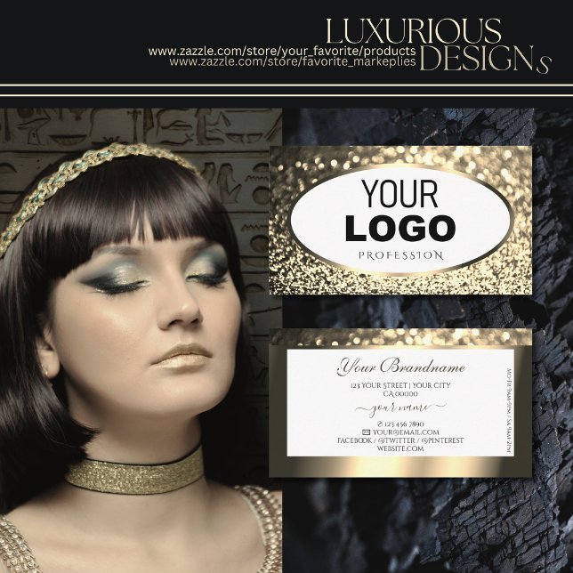 Exquime Guld Sparkling Glitter White add Logotyp Visitkort (Skapare uppladdad)