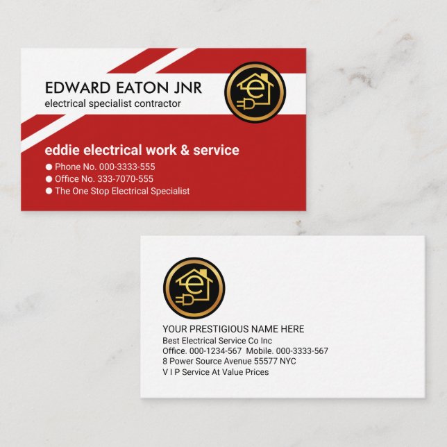 Exquime Red Geometric Lagrar Electrician Visitkort (Fram/baksida)
