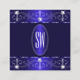 Exquime Royal Blue Ornate Ornaments Monogram Fyrkantigt Visitkort
