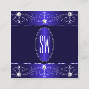 Exquime Royal Blue Ornate Ornaments Monogram Fyrkantigt Visitkort