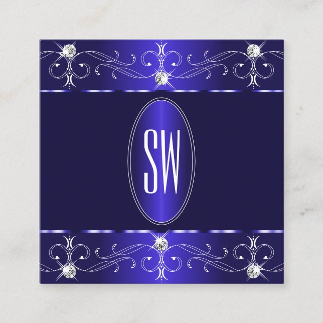 Exquime Royal Blue Ornate Ornaments Monogram Fyrkantigt Visitkort (Framsida)