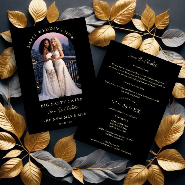 Exquisite Arch Photo Frame in Black Eloped  Inbjudningar (Exquisite Arch Photo Frame in Black Eloped Invitations Cards.)