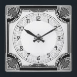 Exquisite Art Deco Clock Black and White Version Fyrkantig Klocka<br><div class="desc">Art Deco-design med tydliga,  läsbara siffror.</div>