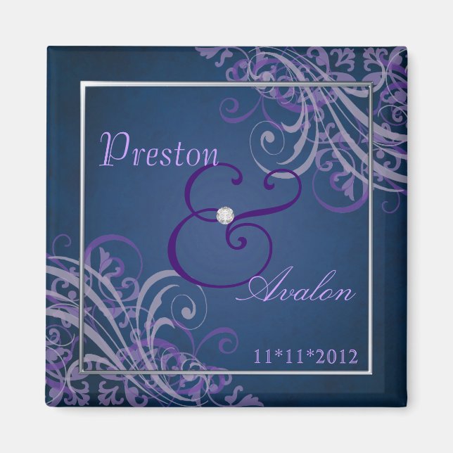 Exquisite Baroque Lila Save Date Blue Magnet (Framsidan)