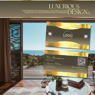 Exquisite Beige Brown Guld Gräns Logotyp QR-kod Visitkort