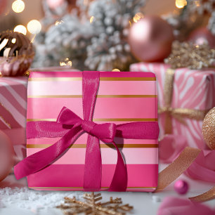 Exquisite Berry Rosa och Guld Stripe Presentpapper
