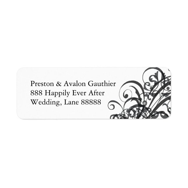 Exquisite Black Rulla White Bröllop Address Label Returadress Etikett (Framsidan)