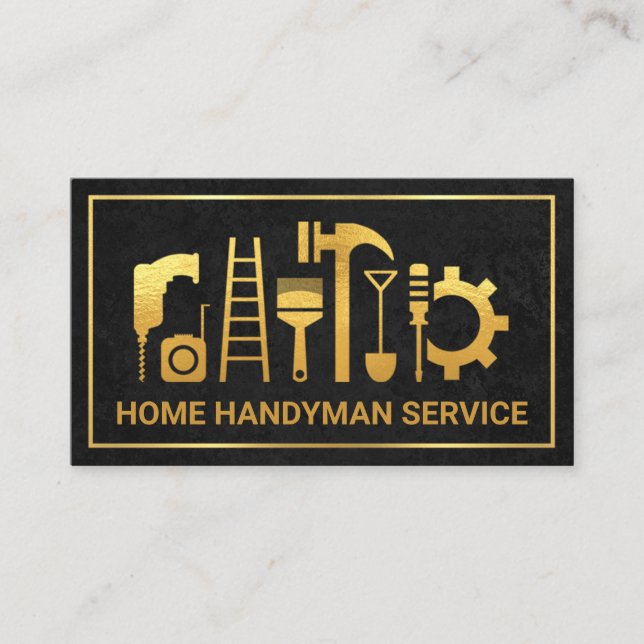 Exquisite Black Struktur Guld Ram Byggnad Visitkort (Framsida)