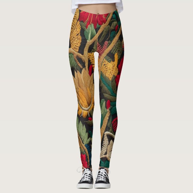 "EXQUISITE BLOMMIGT EMBROIDERY MÖNSTER LAGGINGINGS LEGGINGS (Framsida)
