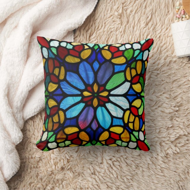 Exquisite Blommigt Stached Glass Elegance Kudde (Filt)
