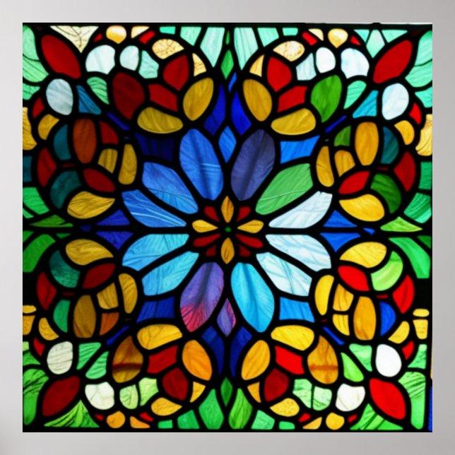 Exquisite Blommigt Stached Glass Elegance Poster (Framsidan)