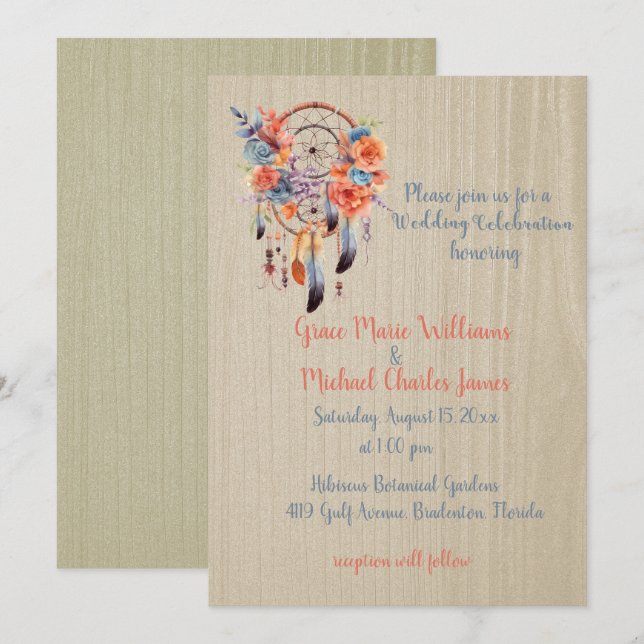 Exquisite Boho Dream Catcher Bröllop Inbjudningar (Fram/baksida)