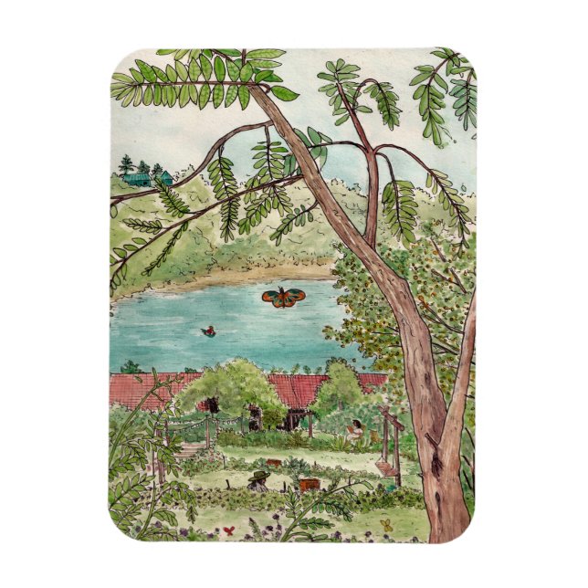 Exquisite Botanical Garden Oasis Watercolor Magnet (Vertikal)