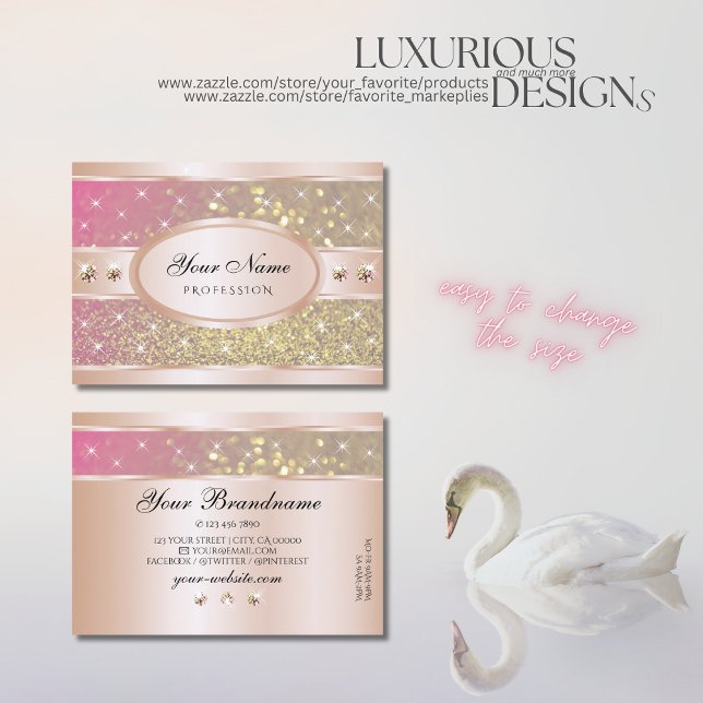 Exquisite Bright Guld Rosa Lila Glitter Jewels Exq Visitkort (Skapare uppladdad)