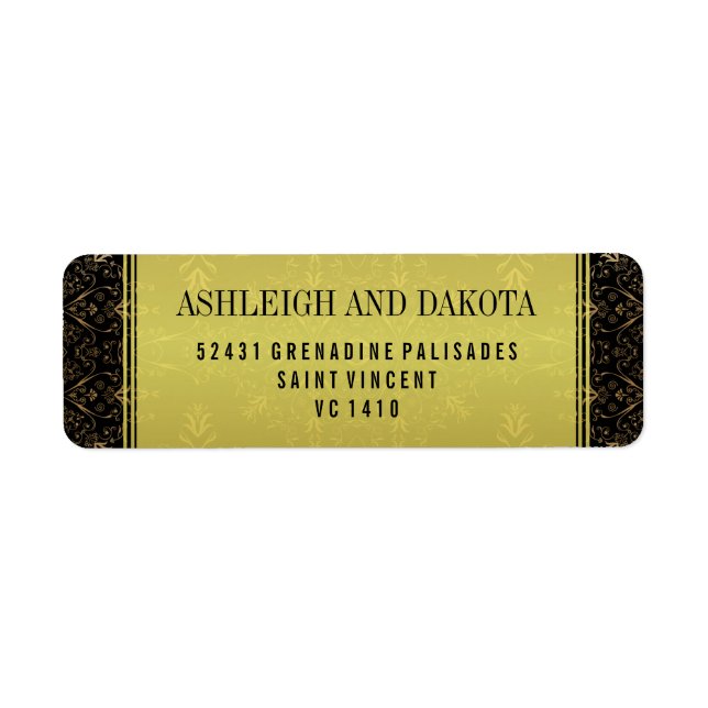 Exquisite Bröllop | Golden Overlay på Damask Returadress Etikett (Framsidan)