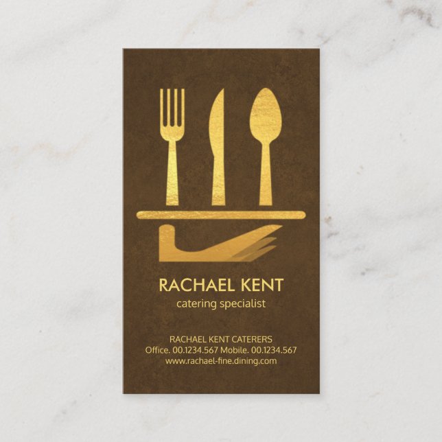Exquisite Brown Guld serverar Dish Cutlery Set Visitkort (Framsida)