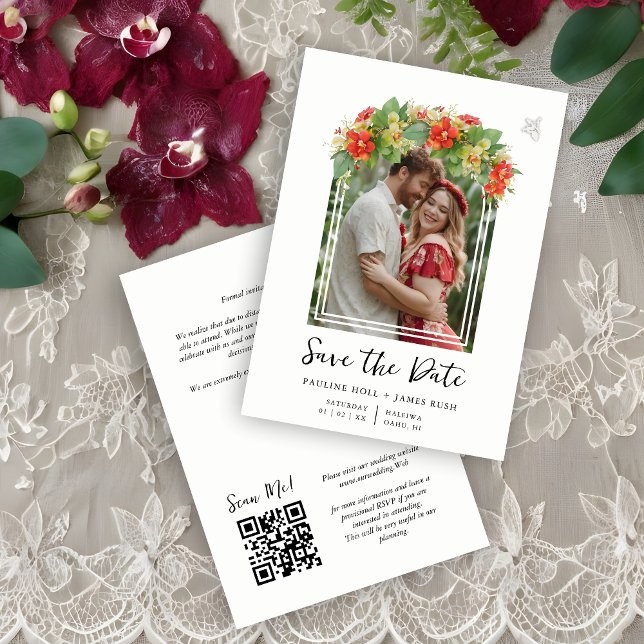 Exquisite Chic Botanical Arch Frame Photo Wedding  Spara Datumet (Exquisite Chic Botanical Exotic Arch Frame Photo Wedding Save the Date Card.)