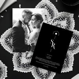 Exquisite Chic Minimalist Black Wedding Initials Tack Kort