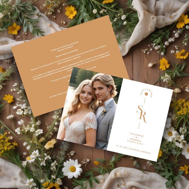Exquisite Chic Minimalist Golden Wedding Initials Tack Kort (Exquisite Chic Minimalist Golden Wedding Initials Thank You Card.)