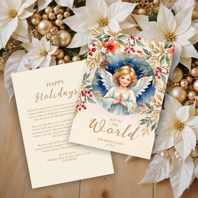 Exquisite Christmas Angel Flowers Victorian  Julkort (Classic Romantic Exquisite Christmas Angel with Flowers Victorian-Themed Inspired Holidays Cards)