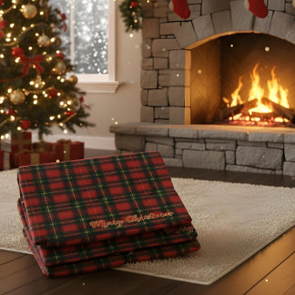 Exquisite Christmas Tartan Merry Christmas Fleecefilt