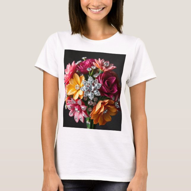 "Exquisite Diamond Bouquet: En fantastisk Blommigt T Shirt (Framsida)
