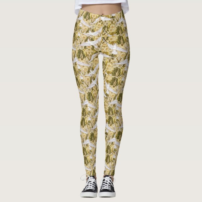 Exquisite Doves against Blommigt Illustration Leggings (Framsida)