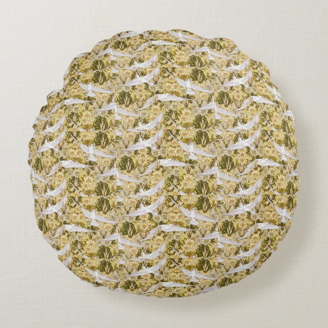 Exquisite Doves against Blommigt Illustration Rund Kudde (Framsidan)