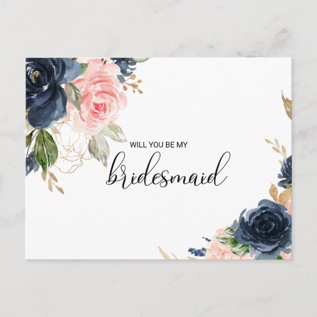 Exquisite Fall Blommigt Bridesmaid Inbjudan Vykort (Framsida)