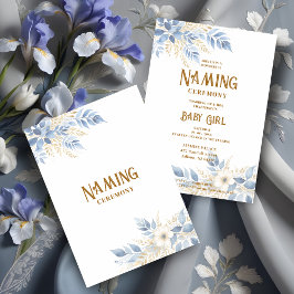 Exquisite Floral Branches in Blue Naming Ceremony Inbjudningar