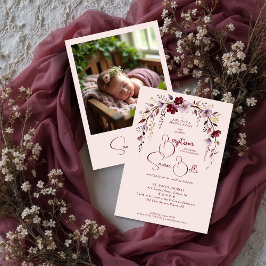 Exquisite Floral Burgundy Shades Arch Baby Baptism Inbjudningar