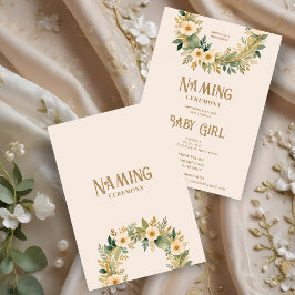 Exquisite Floral Garland in Peach Naming Ceremony Inbjudningar