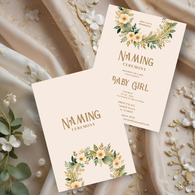 Exquisite Floral Garland in Peach Naming Ceremony Inbjudningar (Exquisite Floral Garland in Peach Shades Background Naming Ceremony Invitation Card. )