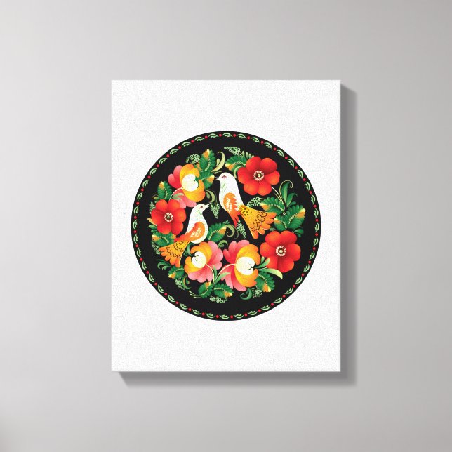 Exquisite Folk Art Birds Flowers Vacker Decor Canvastryck (Framsida)