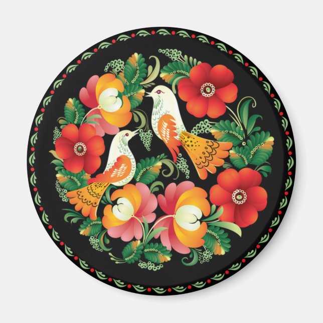 Exquisite Folk Art Birds Flowers Vacker Decor Magnet (Framsidan)