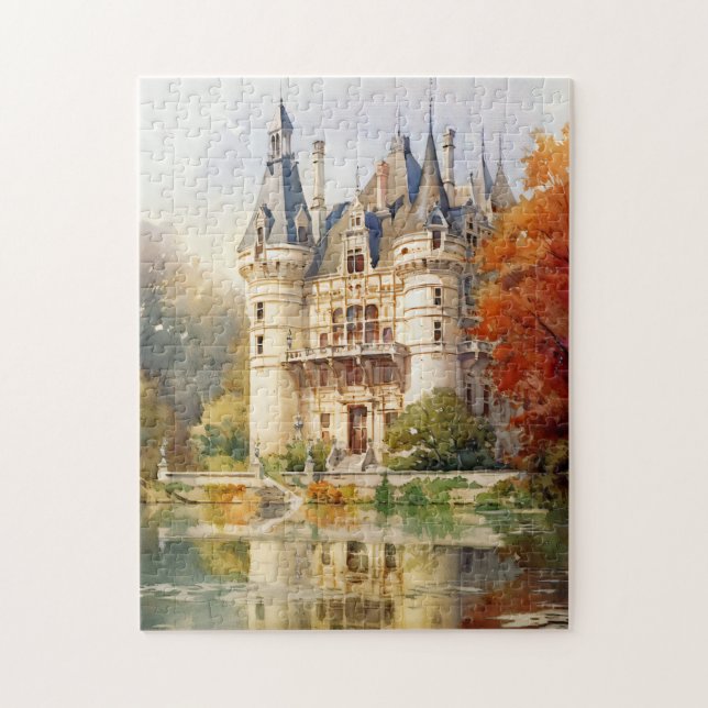 Exquisite Fransk Castle Watercolor Puzzle Pussel (Vertikal)