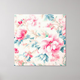 Exquisite Gentle Rosa Flowers and Cerulean Löv Canvastryck