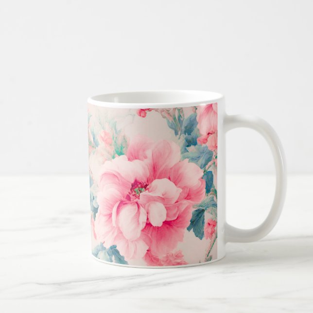 Exquisite Gentle Rosa Flowers and Cerulean Löv Kaffemugg (Höger)