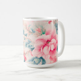 Exquisite Gentle Rosa Flowers and Cerulean Löv Kaffemugg