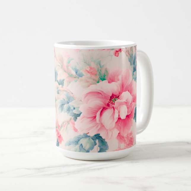 Exquisite Gentle Rosa Flowers and Cerulean Löv Kaffemugg (Framsida höger)