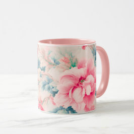 Exquisite Gentle Rosa Flowers and Cerulean Löv Mugg