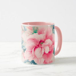 Exquisite Gentle Rosa Flowers and Cerulean Löv Mugg