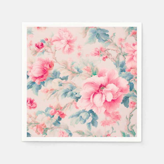 Exquisite Gentle Rosa Flowers and Cerulean Löv Pappersservett (Framsidan)