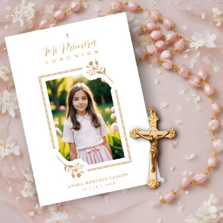 Exquisite Gold Floral Botanical Frame Communion Inbjudningar