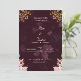 Exquisite Gold Mandala & Moody Floral Wedding Invi Inbjudningar