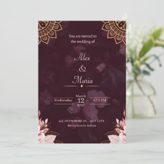 Exquisite Gold Mandala & Moody Floral Wedding Invi Inbjudningar