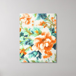 Exquisite Golden Flowers and Blue, Grönt Löv Canvastryck