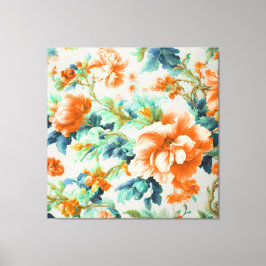 Exquisite Golden Flowers and Blue, Grönt Löv Canvastryck